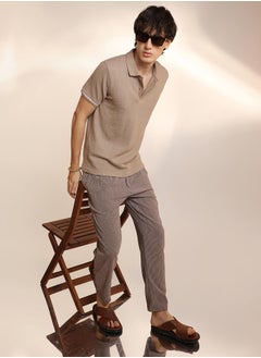 كامبوس سوترا Men's Hazelnut Beige Textured Polo T-Shirt  - Image 5