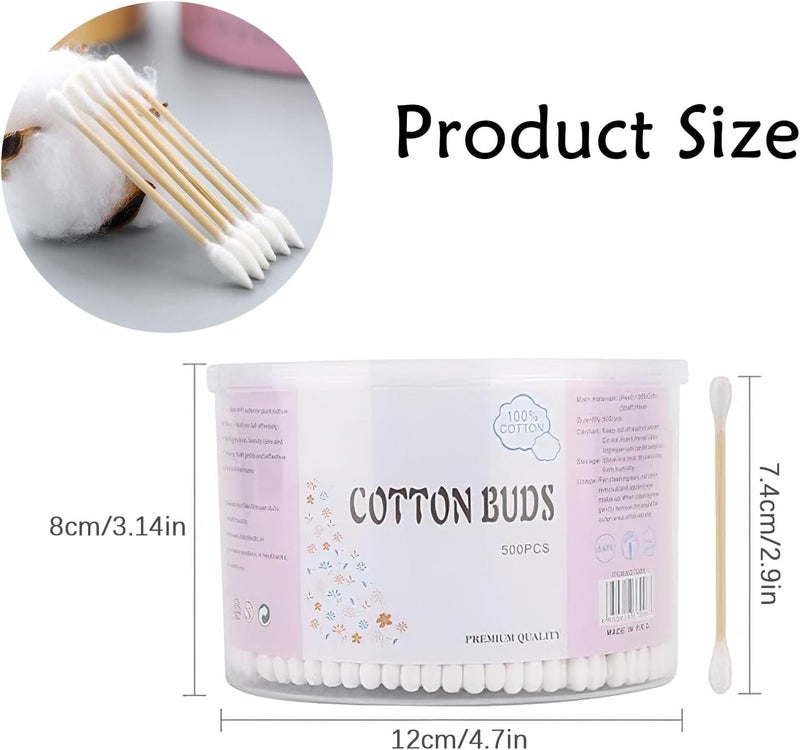 TAOKEY 500 Count Cotton Swabs Double-Tipped Round & Pointed Tips Cotton Wooden Sticks in Storage Box for Ear Cleaning Makeup Personal Care Cleaning Daily Use - Image 4