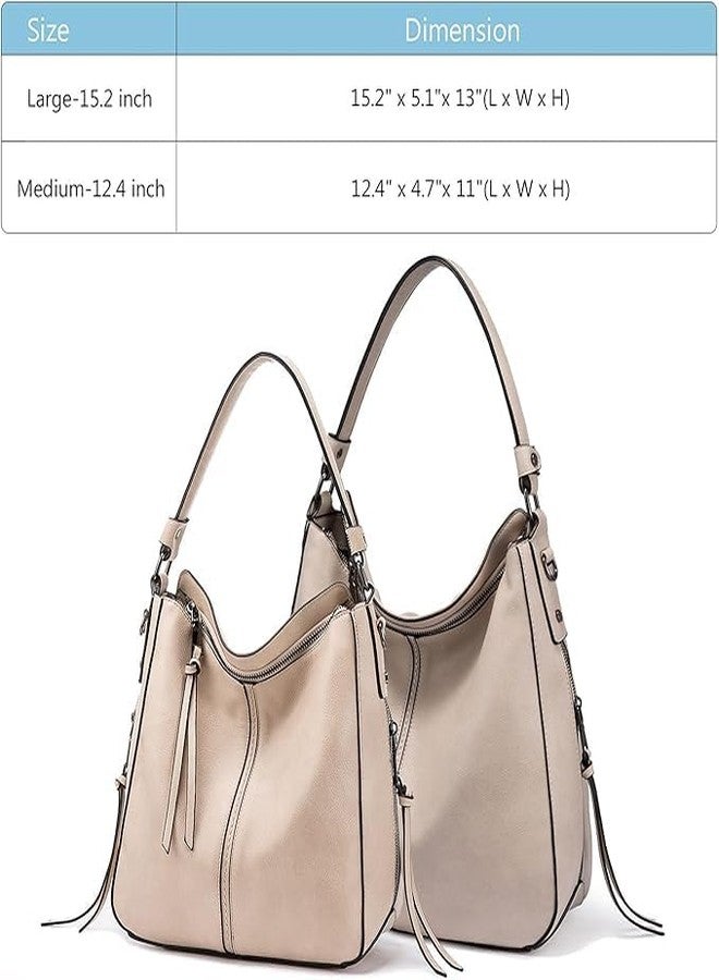 Realer Hobo Crossbody Bags for Women Designer Faux Leather Hobo Handbags Retro Large Size Shoulder Bag Bucket Purse, Flesh-coloured, Medium-12.4 inch - Image 5