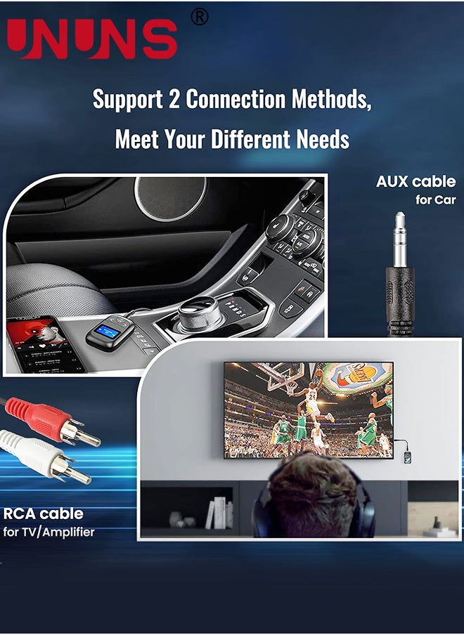 UNUNS - Bluetooth Transmitter Receiver,Low Latency 4-in-1 Bluetooth 5.0 Adapter With Display Screen,Wireless Aux Bluetooth Audio Adapter for Car/PC/TV/Speaker/Headphones/Home Stereo System - Image 1