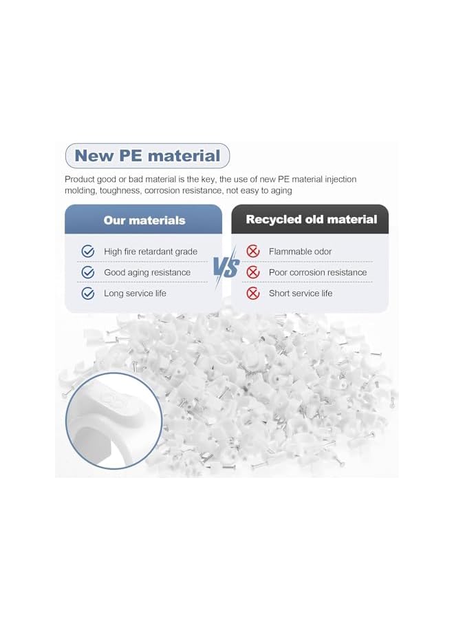 PROMASS 400PCS 4 Sizes Cable Clips White Cable Nail Clips, Strong Electrical Cable Wall Clips Wire Tidy Clips 4mm 6mm 8mm 10mm for Ethernet Cable Telephone Line TV USB Cable - Image 3