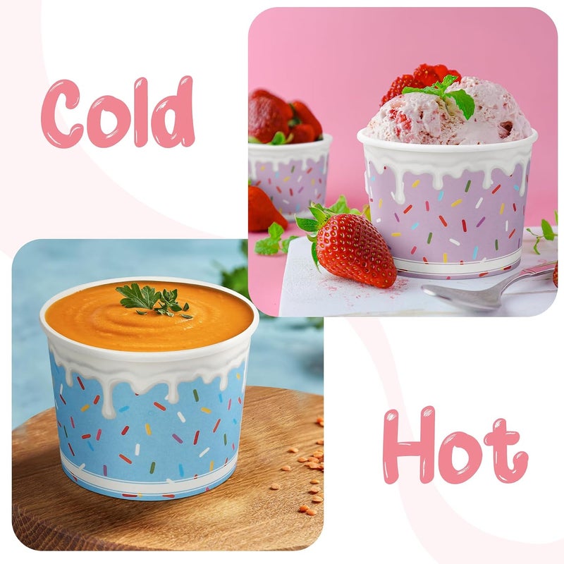 Aodaer 60 Pack Ice Cream Cups 8 Oz Sprinkles Paper Ice Cream Bowls 6 Color Disposable Snack Bowls Party Supplies Treat Cups for Sundae, Frozen Yogurt, Dessert - Image 4