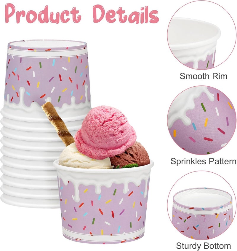 Aodaer 60 Pack Ice Cream Cups 8 Oz Sprinkles Paper Ice Cream Bowls 6 Color Disposable Snack Bowls Party Supplies Treat Cups for Sundae, Frozen Yogurt, Dessert - Image 3