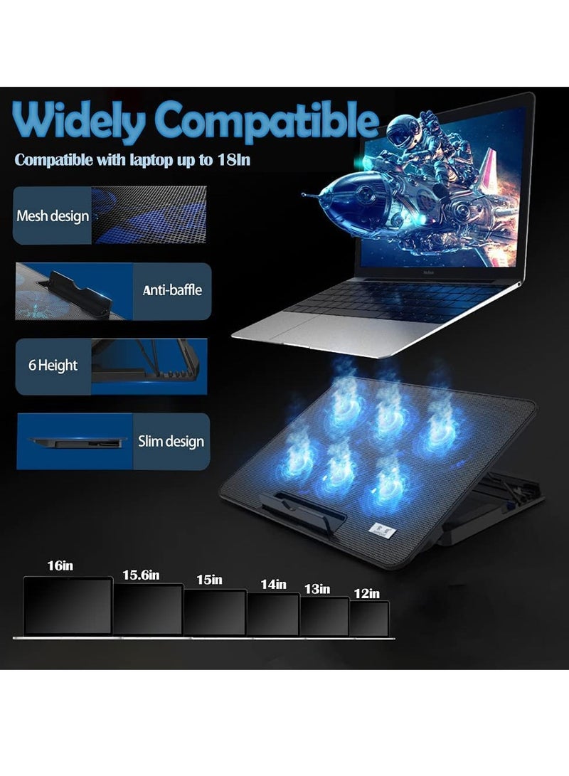 VIUAUAX Laptop Cooling Pad,VIUAUAX Laptop Cooler Stand with 6 Quiet Cooling Fans and 6 Height Adjustable Dual USB Powered for 12-17 Inch Laptop Cooling Stand - Image 4
