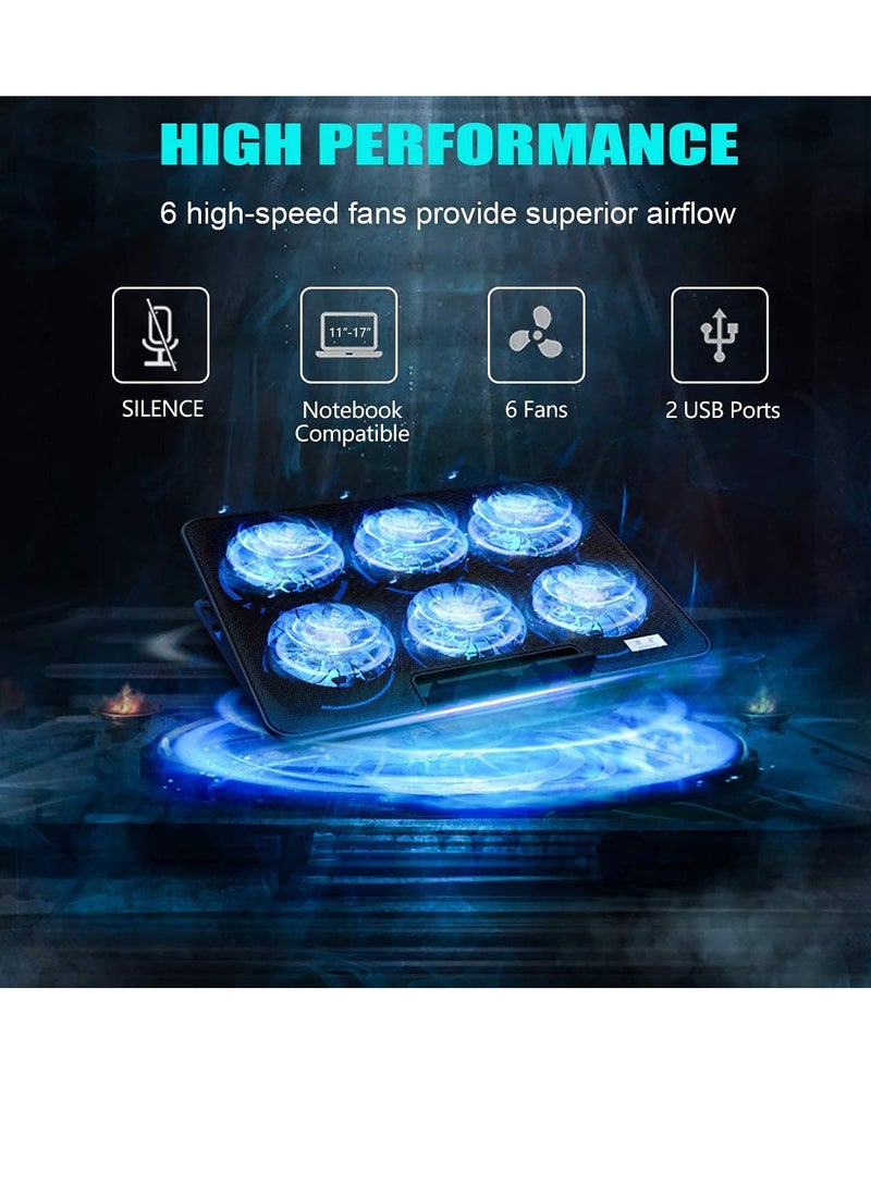 VIUAUAX Laptop Cooling Pad,VIUAUAX Laptop Cooler Stand with 6 Quiet Cooling Fans and 6 Height Adjustable Dual USB Powered for 12-17 Inch Laptop Cooling Stand - Image 2