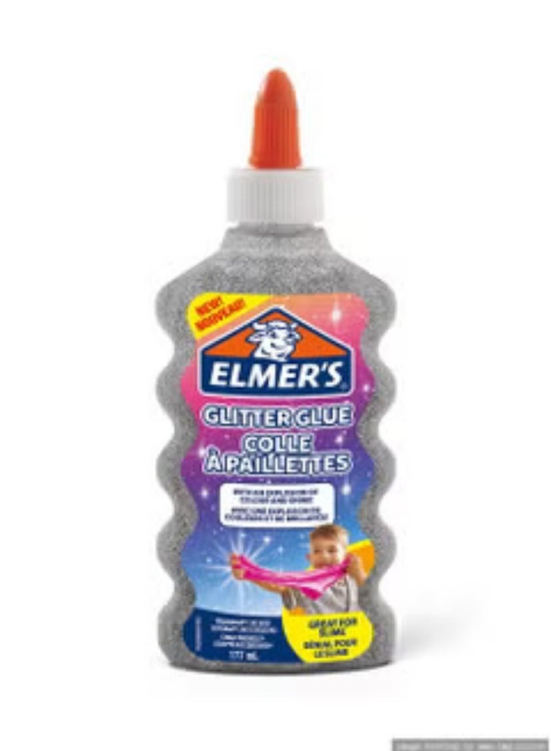 Elmer's PVA Glitter Glue | Silver | 177 mL | Washable & Kid Friendly | Great for Making Slime & Crafting
