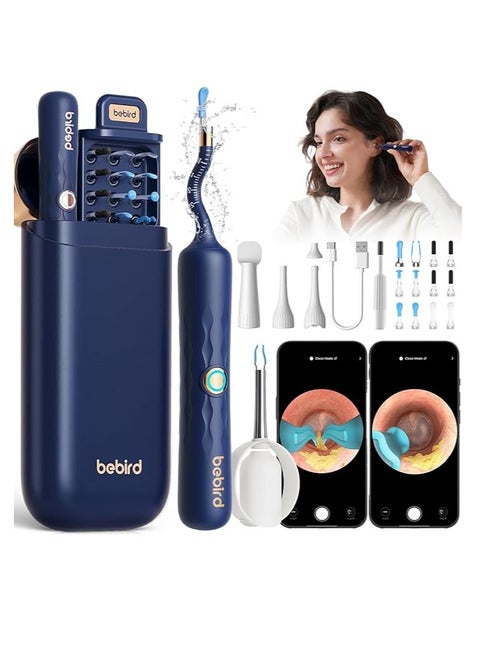 Earsight Plus Ear Wax Removal Tool – HD Camera Ear Cleaner with WiFi App, 4-in-1 Cleaning Kit (Spade/Spoon/Picker/Tweezers), Soft Silicone Tips, Rechargeable & Wireless for Safe, Visual Ear Cleaning – Dark Blue