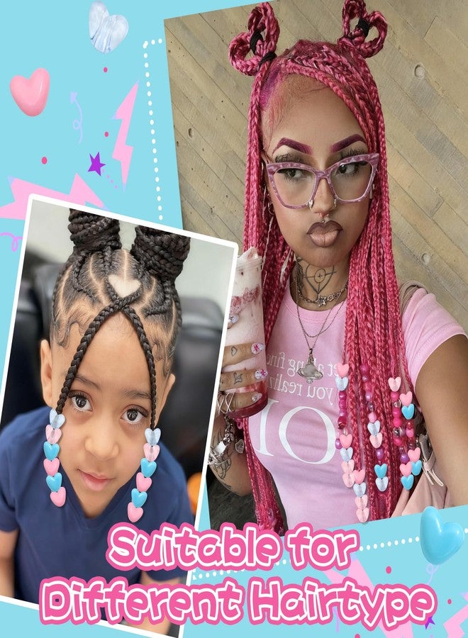 VENOFEN 88PCS Heart Hair Beads Pink Blue Loc Jewelry Cute Dreadlock Bead Accessories Lovely Heart Shape Design Braids Beads for Kids Girls - Image 5