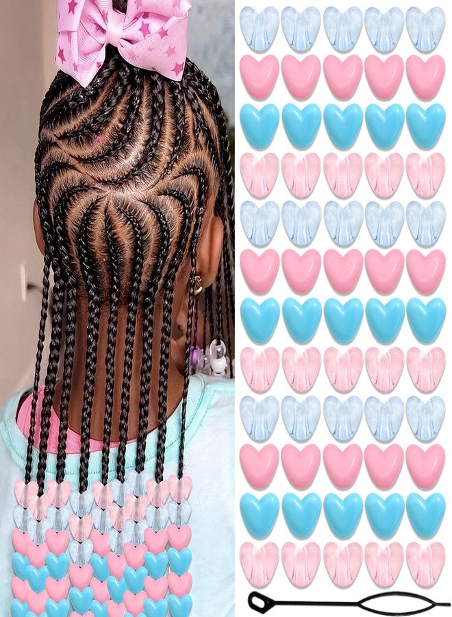 VENOFEN 88PCS Heart Hair Beads Pink Blue Loc Jewelry Cute Dreadlock Bead Accessories Lovely Heart Shape Design Braids Beads for Kids Girls - Image 1