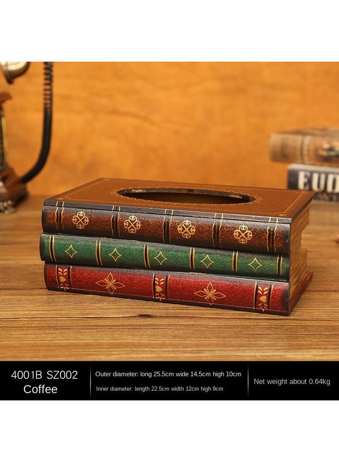 Bluejw Retro European-style Book Tissue Box Wooden Craft Paper Suction Box Simulation Hand-painted Book-shaped Large Capacity Napkin Paper Suction Box  - Image 1