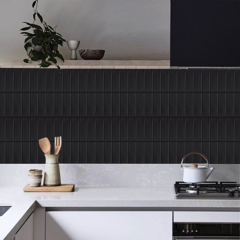 AdoDecor Backsplash Tile for Kitchen Peel and Stick, New Upgrade Premium Matte Black Stick on Tiles for Backsplash Kitchen, Matte Black (10-Sheet). - Image 3