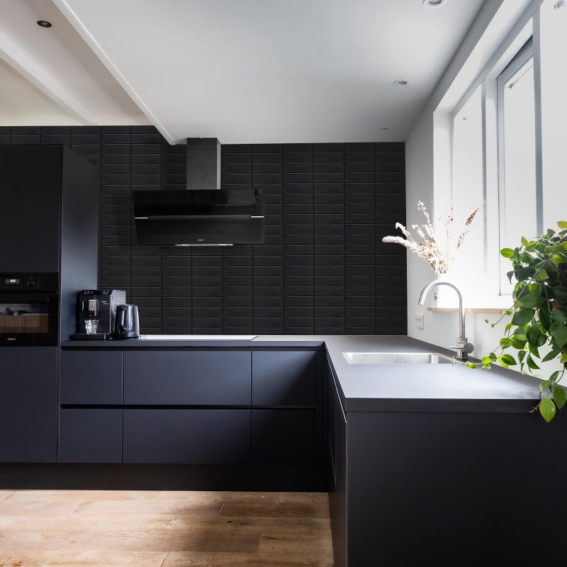 AdoDecor Backsplash Tile for Kitchen Peel and Stick, New Upgrade Premium Matte Black Stick on Tiles for Backsplash Kitchen, Matte Black (10-Sheet). - Image 5