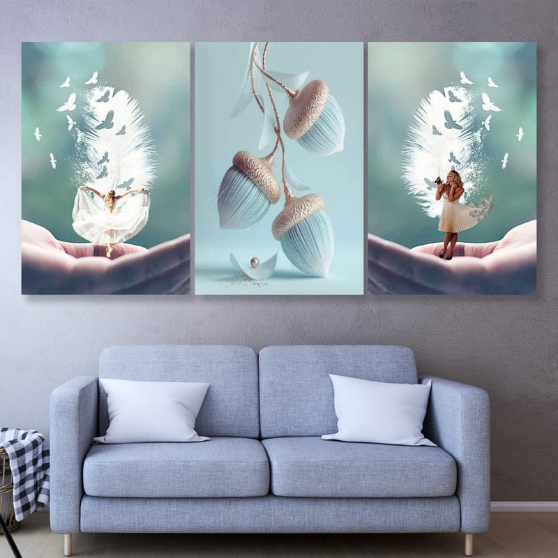 Marktna Three modern canvas paintings with a hollow frame, measuring (90×40), three pieces - Image 1