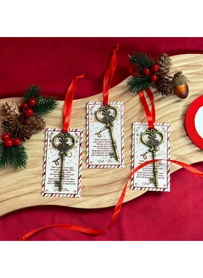 20 Pcs Santa Magic Key Set With Holiday Cards Metal Festive Keychain Christmas Gift - Image 2