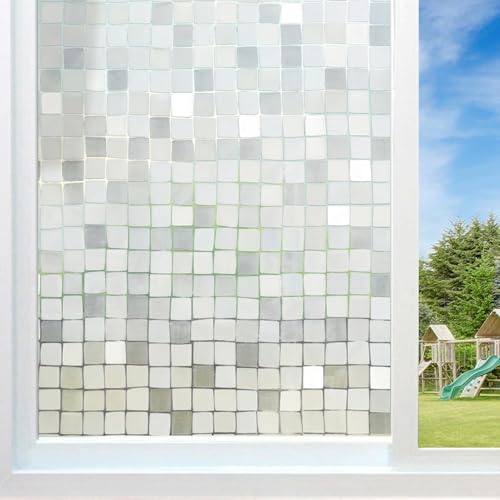 HOME13™ Frosted Glass Window Film Self Adheisve Decoartive Window Privacy Film Heat Control Static Cling Removable Vinyl Window Sticker for Home Office (24"x52" Inch, Frosted Large Mosaic) - Image 1