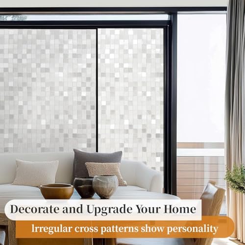 HOME13™ Frosted Glass Window Film Self Adheisve Decoartive Window Privacy Film Heat Control Static Cling Removable Vinyl Window Sticker for Home Office (24"x52" Inch, Frosted Large Mosaic) - Image 2
