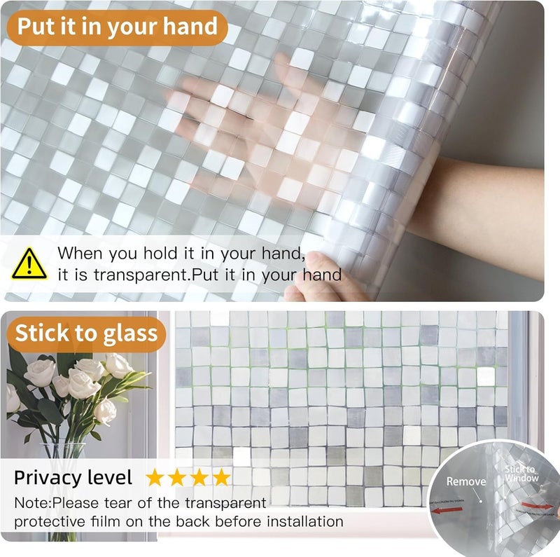 HOME13™ Frosted Glass Window Film Self Adheisve Decoartive Window Privacy Film Heat Control Static Cling Removable Vinyl Window Sticker for Home Office (24"x52" Inch, Frosted Large Mosaic) - Image 4