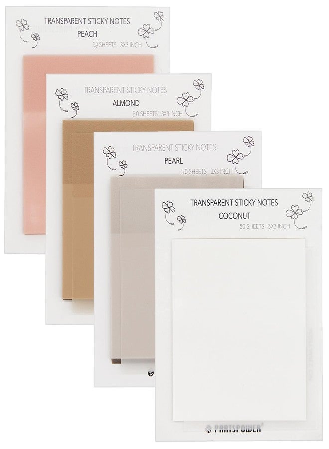 PARTSPOWER Pastel Transparent Sticky Notes, 4 Pads 3X3 Inch See Through Annotating Sticky Notes for Annotating, Bible Journaling Supplies, Office School Supplies, 50 Sheets/Pad - Image 1