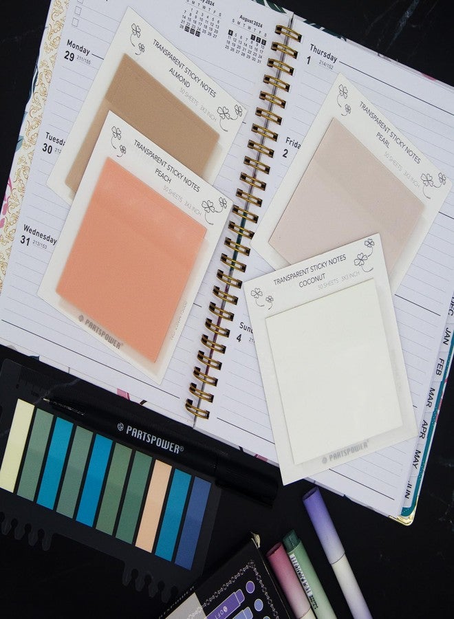 PARTSPOWER Pastel Transparent Sticky Notes, 4 Pads 3X3 Inch See Through Annotating Sticky Notes for Annotating, Bible Journaling Supplies, Office School Supplies, 50 Sheets/Pad - Image 2