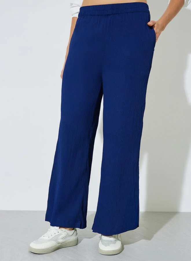 ستايلي Navy Blue Wide Leg Pants with Elastic Waist