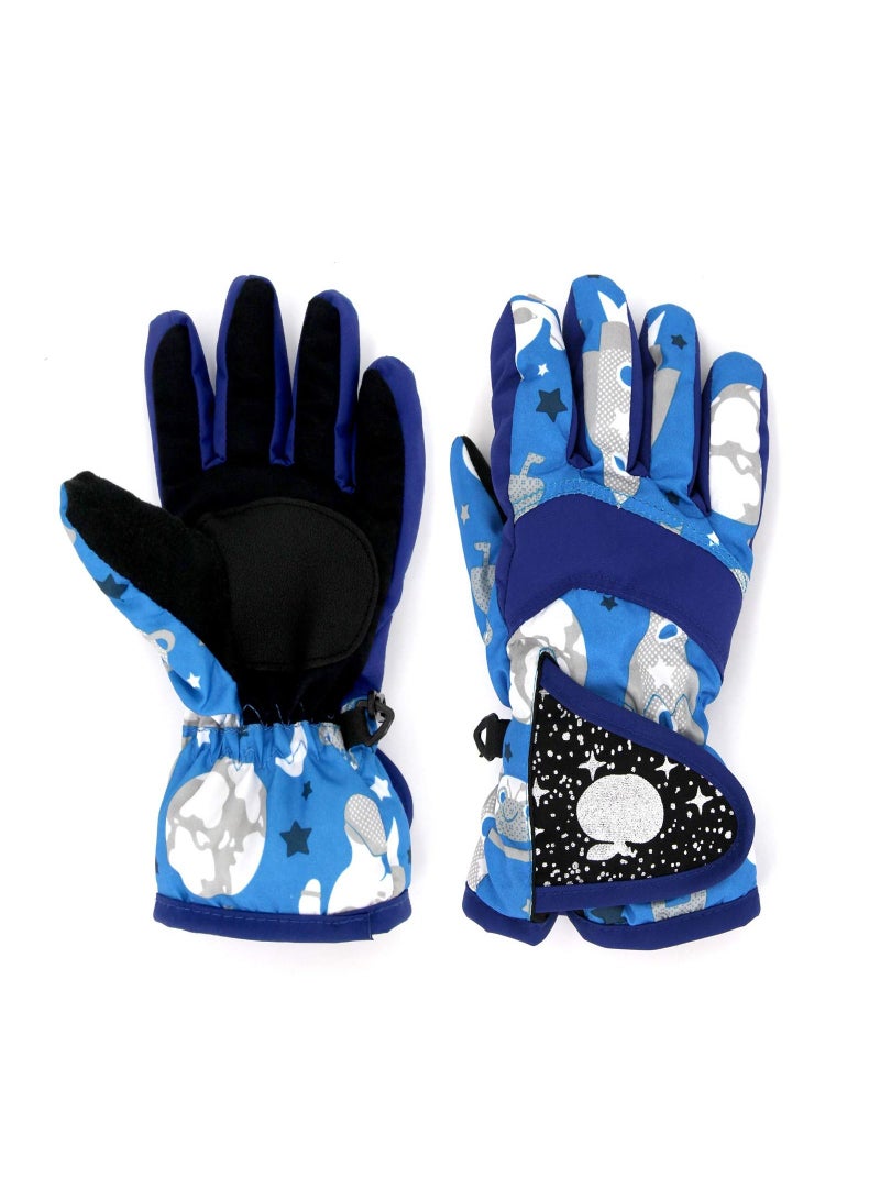 SYOSI Kids Snow Gloves, Waterproof Winter Gloves with Adjustable Buckle for Girls Boys Outdoor Gloves Winter Gift for Kids Blue - Image 1