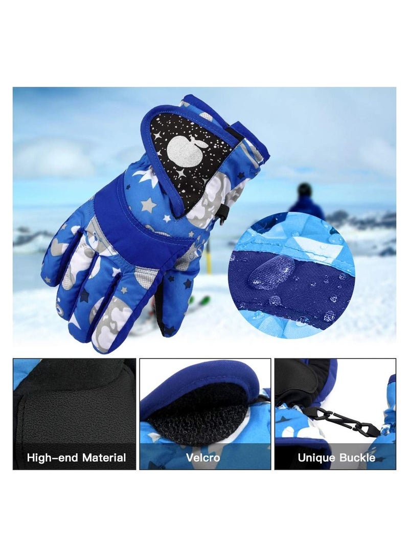 SYOSI Kids Snow Gloves, Waterproof Winter Gloves with Adjustable Buckle for Girls Boys Outdoor Gloves Winter Gift for Kids Blue - Image 3