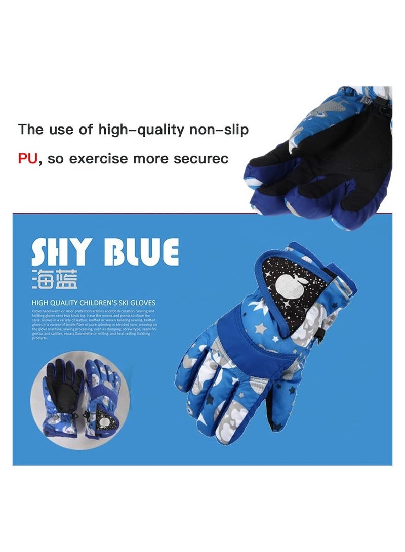 SYOSI Kids Snow Gloves, Waterproof Winter Gloves with Adjustable Buckle for Girls Boys Outdoor Gloves Winter Gift for Kids Blue - Image 4