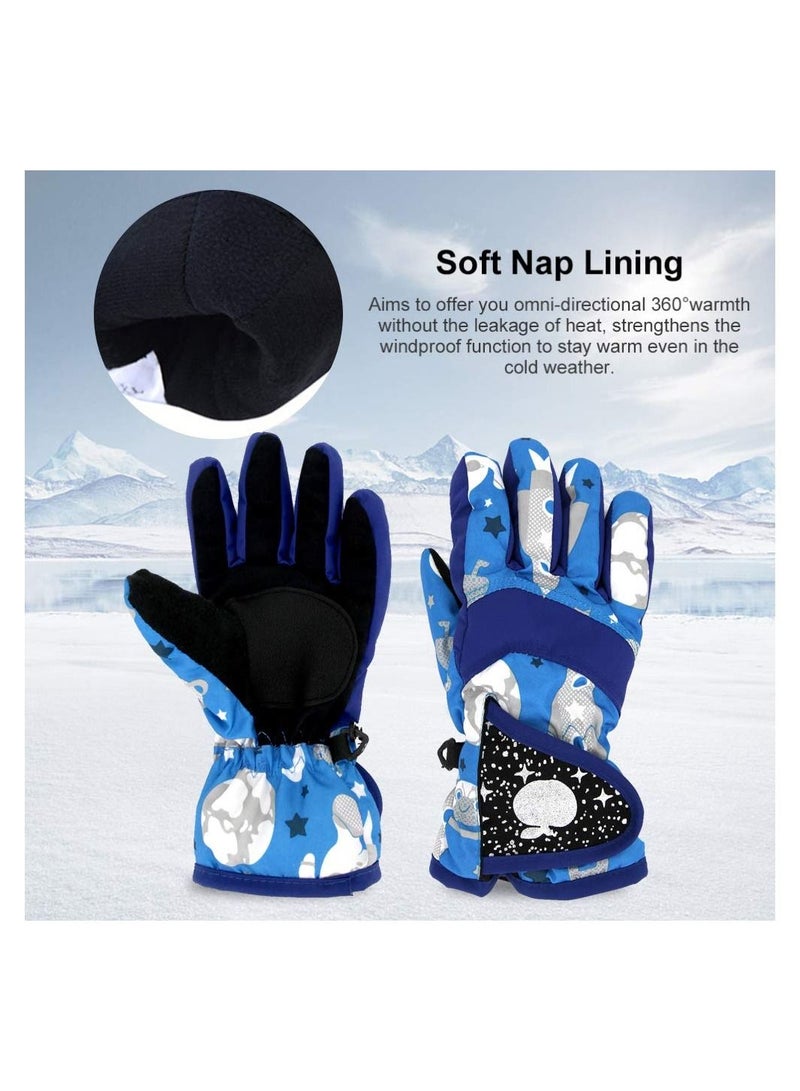 SYOSI Kids Snow Gloves, Waterproof Winter Gloves with Adjustable Buckle for Girls Boys Outdoor Gloves Winter Gift for Kids Blue - Image 2