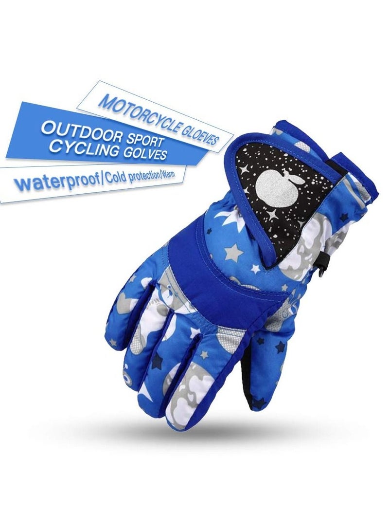 SYOSI Kids Snow Gloves, Waterproof Winter Gloves with Adjustable Buckle for Girls Boys Outdoor Gloves Winter Gift for Kids Blue - Image 5