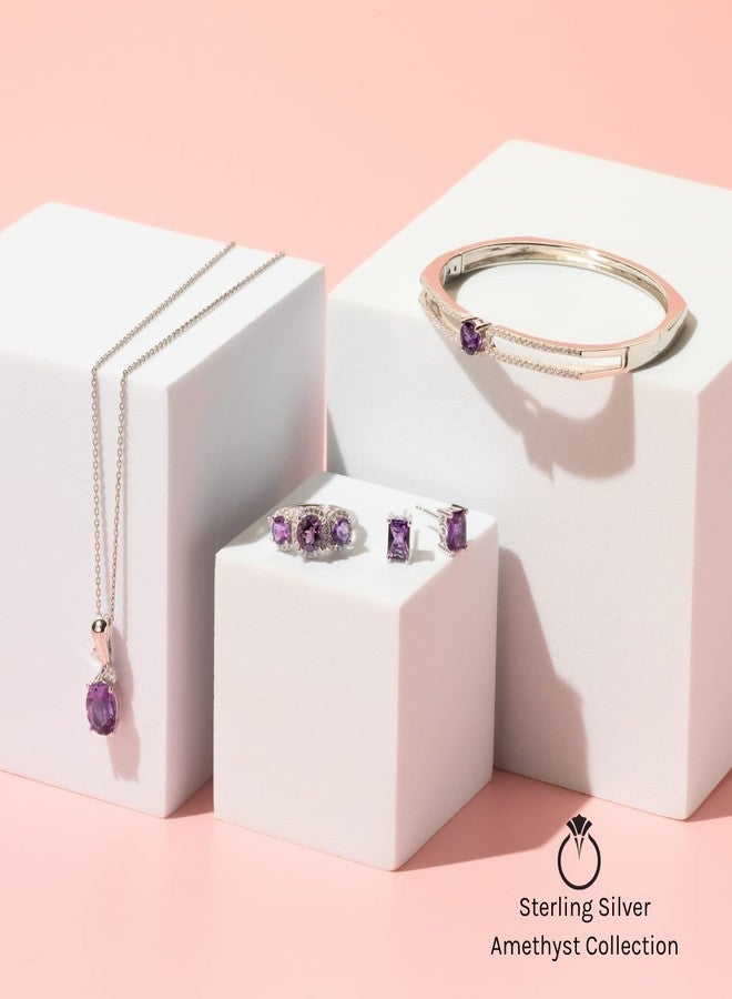 بيورا خاتم بيورا أميثيست سولستيس للنساء، مصنوع من الفضة الإسترليني عيار 925، حجر كريم طبيعي، 0.50 قيراط، شكل دائري، تصميم مريح، مقاس 6، خاتم خطوبة، خاتم وعد، خاتم مميز، خاتم حجر بخت شهر فبراير - Image 5