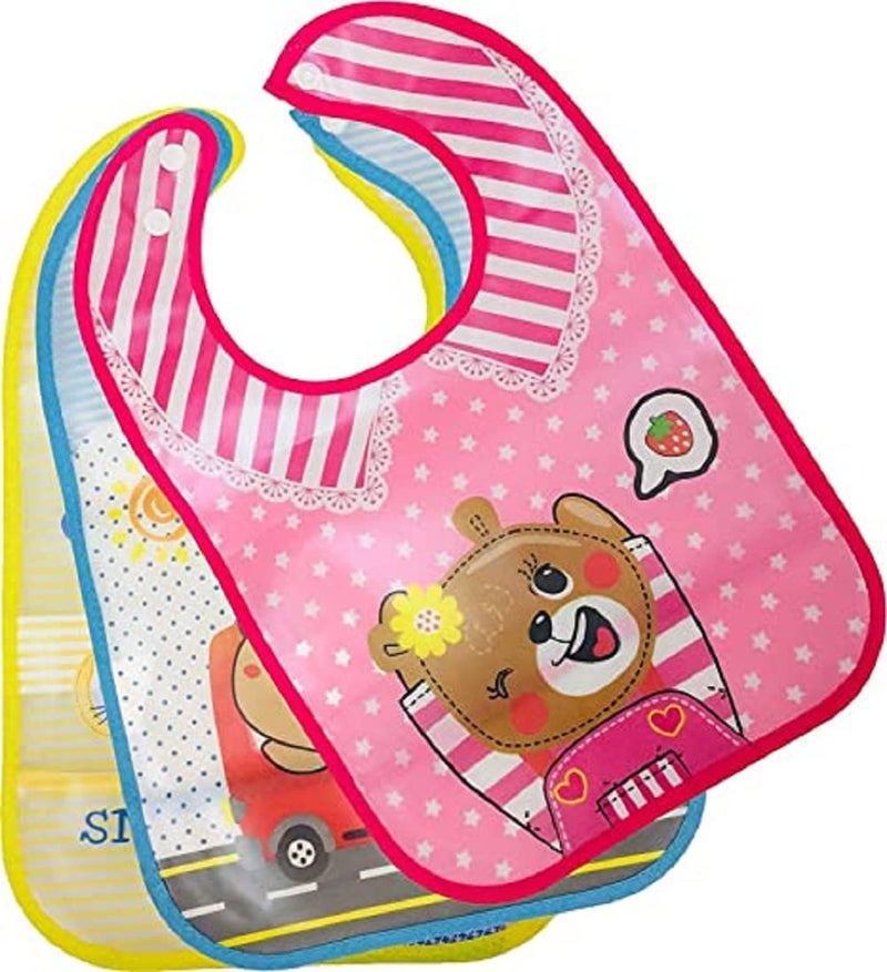 BabyGo Waterproof Baby Starter Bibs | Soft Feeding, Teething & Drooling Apron for Infants 3–12 Months, Washable, Reusable & Comfortable Meal Time Bibs | Pack of 3 (Multicolor) - Image 1