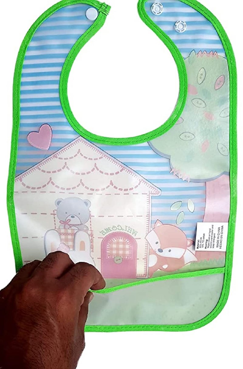 BabyGo Waterproof Baby Starter Bibs | Soft Feeding, Teething & Drooling Apron for Infants 3–12 Months, Washable, Reusable & Comfortable Meal Time Bibs | Pack of 3 (Multicolor) - Image 4