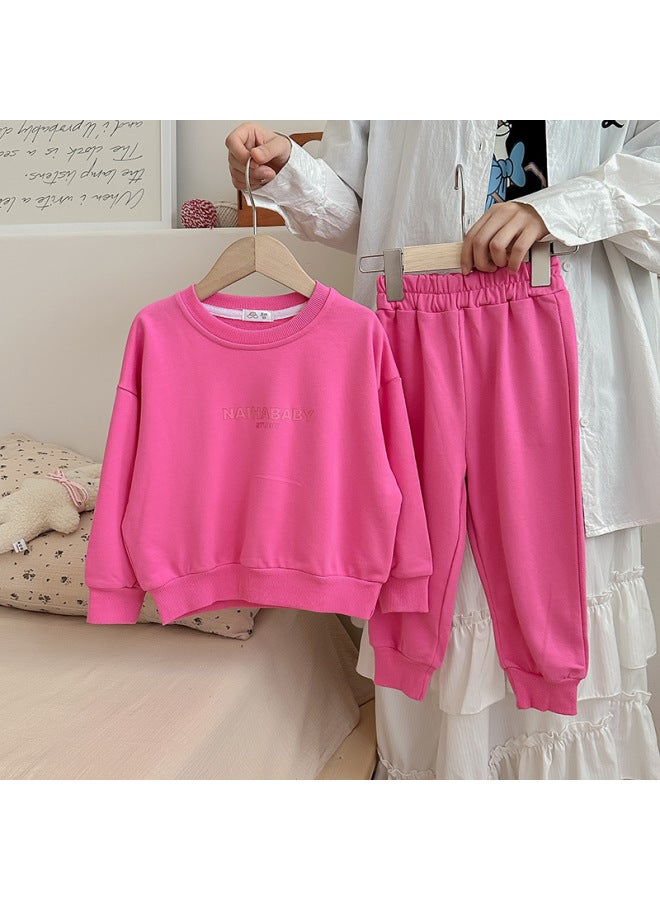 Autum New Korean Style Children's Clothing Cotton Letters Colorfulful Sweatshirts For Boys And Girls + Trousers Set