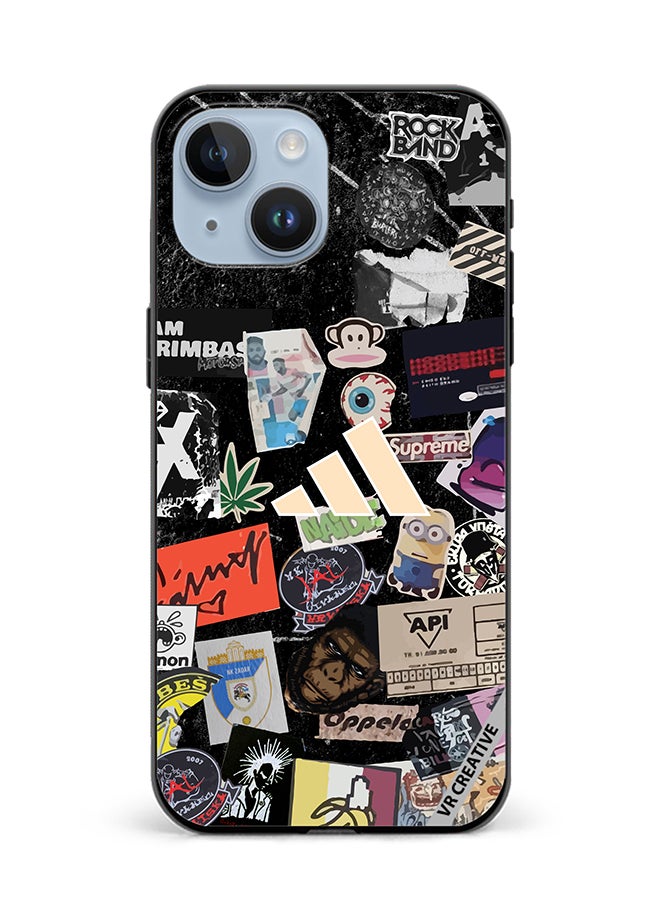 VR CREATIVE غطاء حماية لجهاز آبل آيفون 15 بتصميم ملصقات أديداس متعدد الألوان - Image 1