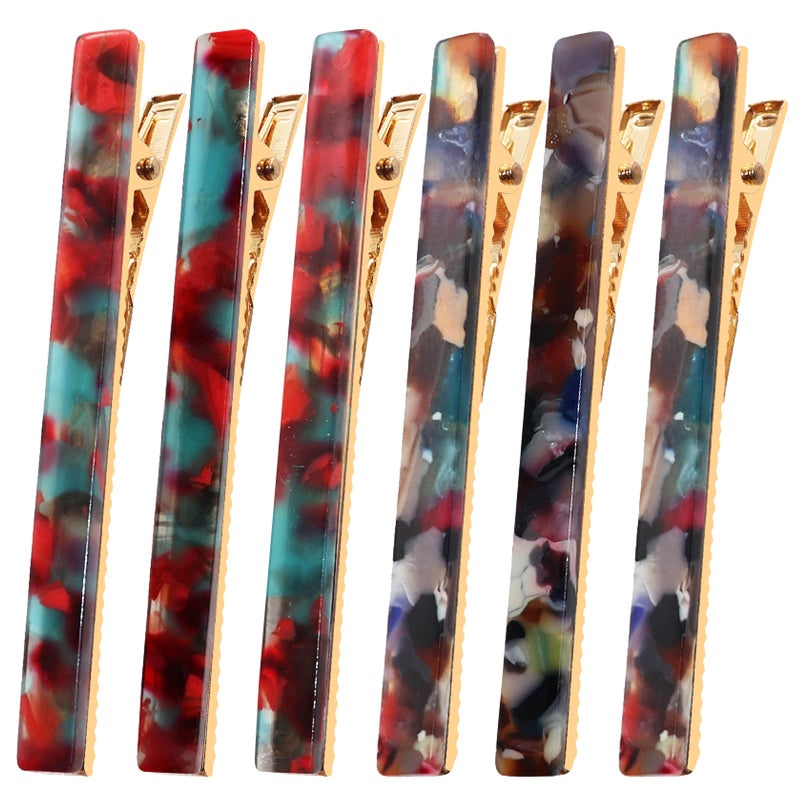 Cobahom 6Pcs Hair ClipsHair Accessories for Women Resin Duckbill Barrettes Fashion Chic Tortoise Shell Hair Clips for Women Girls and Hair Accessories3 Red 3 Bule