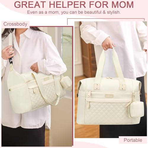 Pritent Diaper Bag Tote Diaper Baby Bags with Pacifier Case Shoulder Straps Stroller Clips Waterproof Large Mommy Maternity Travel Baby Bag for Mom and Dad white - Image 3