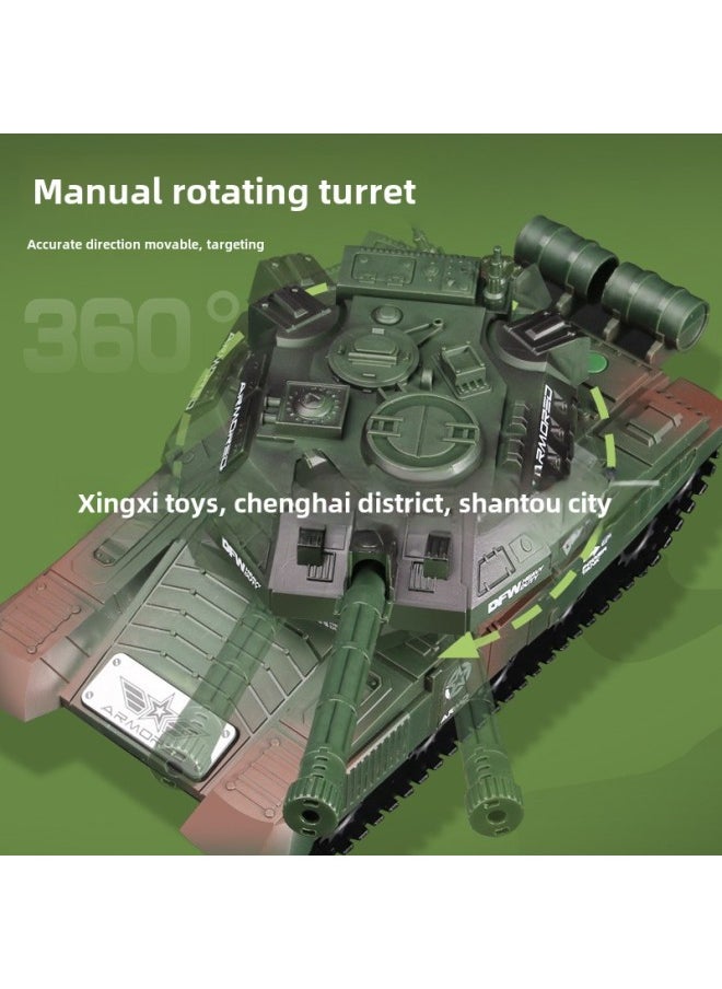 Toy Car Boy Tank Model Remote Control Tank Children's Large Track Remote Control Tank Four-way Simulation Generation-Color:Large Camouflage Green-Specifications:Value-for-money Dual Batteries +