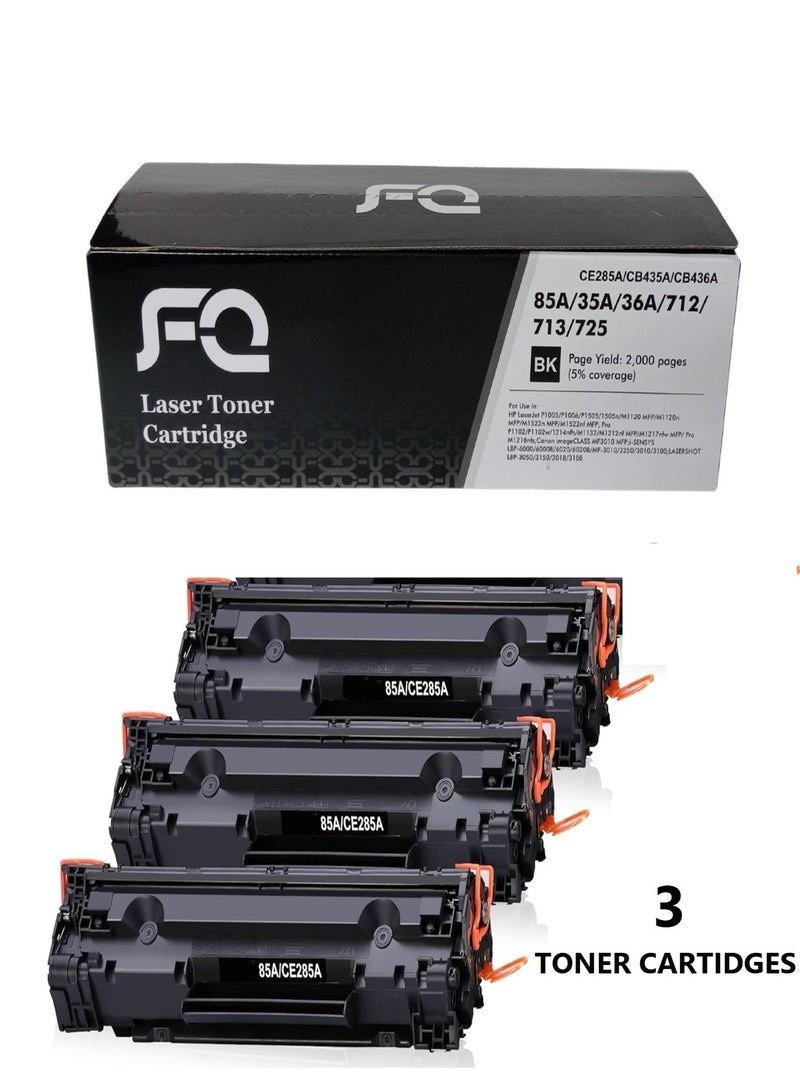 FQ 85A CE285A Three Toner Cartridges Compatible for HP LaserJet P1006 P1102 P1102W P1109w MFP M1212nf M1217nfw Canon ImageClass LBP6000 LBP6030W MF3010 (Black) - Image 1
