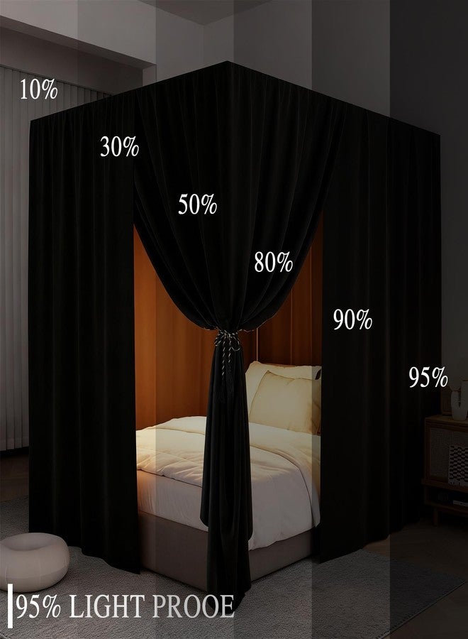 YRDKB Black Canopy Bed Curtains - 4 Corner Post Bed Curtains Queen Lightproof Siamesed Drapes Bed Canopy for Adults & Girls Bedroom Decoration(Black,Queen) - Image 5