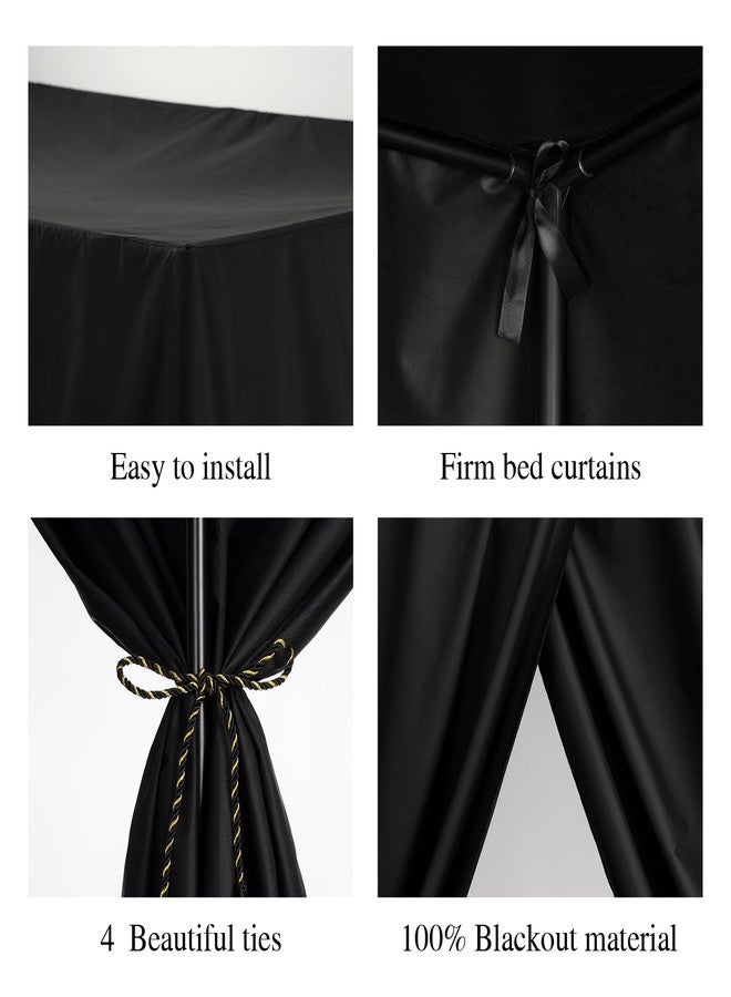 YRDKB Black Canopy Bed Curtains - 4 Corner Post Bed Curtains Queen Lightproof Siamesed Drapes Bed Canopy for Adults & Girls Bedroom Decoration(Black,Queen) - Image 3
