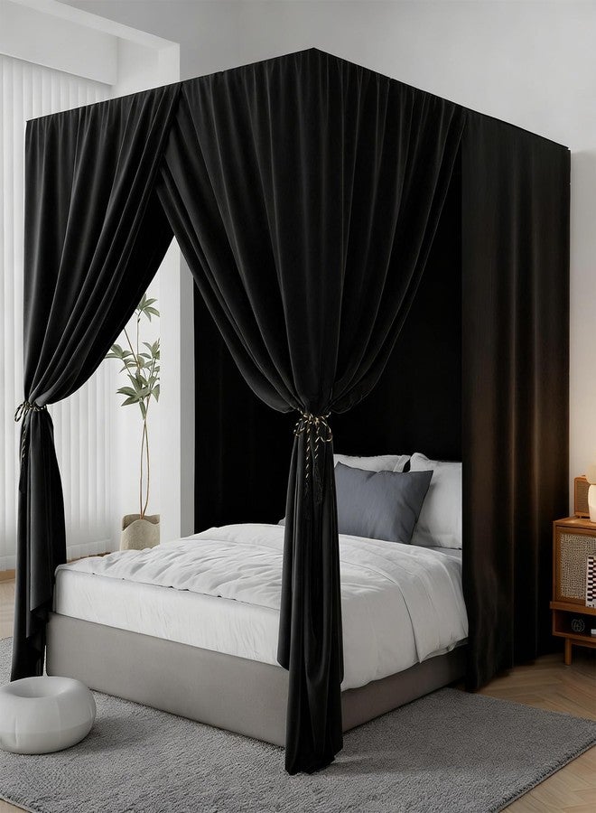 YRDKB Black Canopy Bed Curtains - 4 Corner Post Bed Curtains Queen Lightproof Siamesed Drapes Bed Canopy for Adults & Girls Bedroom Decoration(Black,Queen) - Image 1
