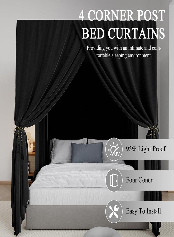 YRDKB Black Canopy Bed Curtains - 4 Corner Post Bed Curtains Queen Lightproof Siamesed Drapes Bed Canopy for Adults & Girls Bedroom Decoration(Black,Queen) - Image 4