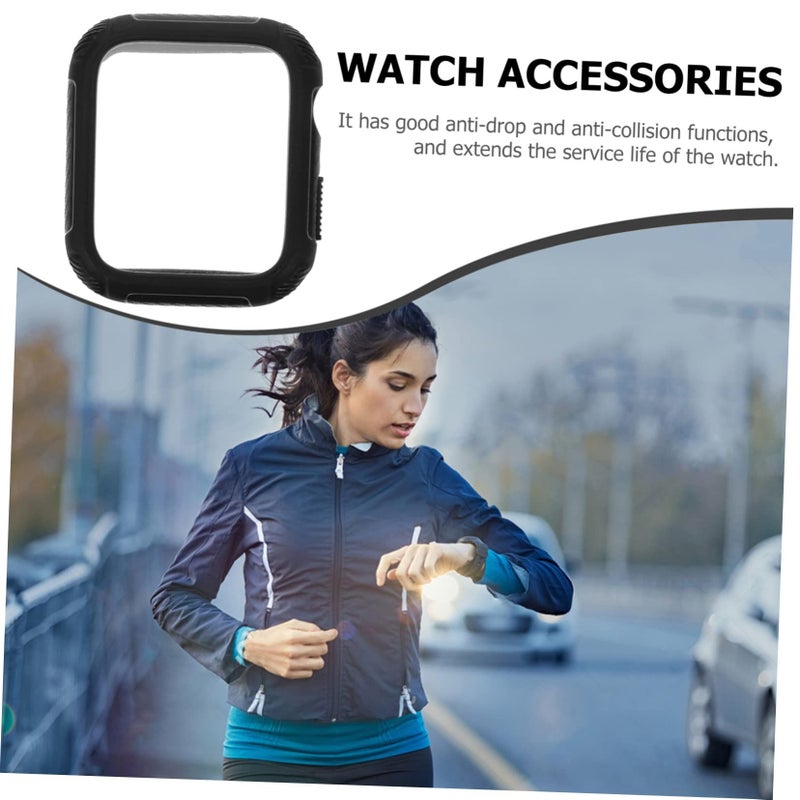 Full Protective Case For Watch TPU Tempered Glass Anti Scratch Bumper Shell Black - Image 4