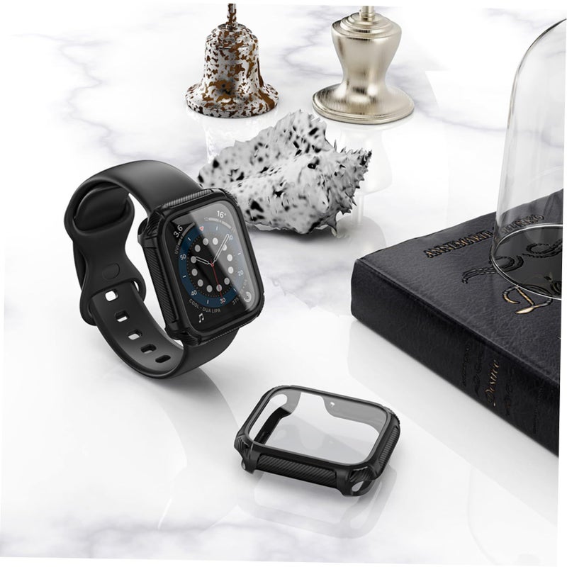 Full Protective Case For Watch TPU Tempered Glass Anti Scratch Bumper Shell Black - Image 5