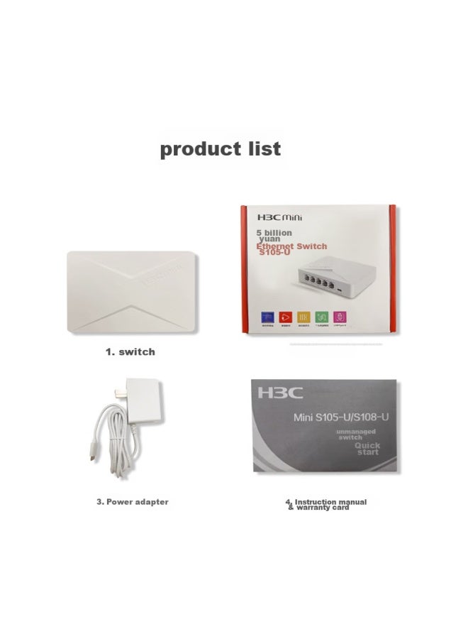 H3c 5-port Gigabit Plastic Shell Switch, Home Dormitory Surveillance Network Cable Splitter Hub Diverter, Compatible With 100mbps, S1g Type-c Version, S105-u Upgraded Version - Image 4
