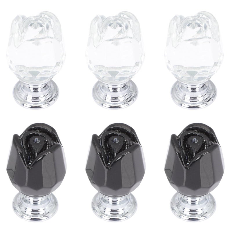 6Pcs Crystal Rose Cabinet Knobs Black Dresser Drawer Handles For Bedroom Furniture - Image 2