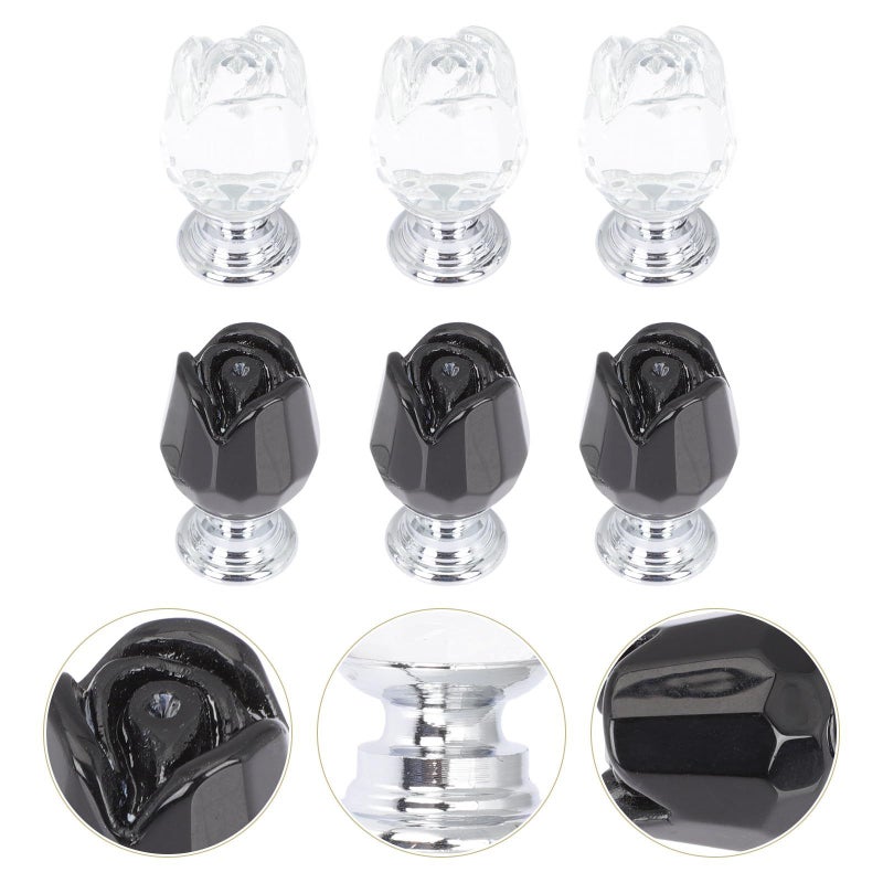 6Pcs Crystal Rose Cabinet Knobs Black Dresser Drawer Handles For Bedroom Furniture - Image 5