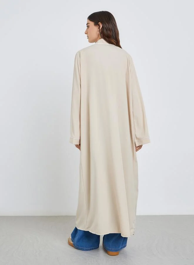 Styli Styli Women Beige Front Open Kimono with Pipping Detail