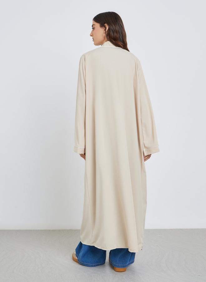 Take Two Women Beige Front Open Kimono with Pipping Detail - Image 4