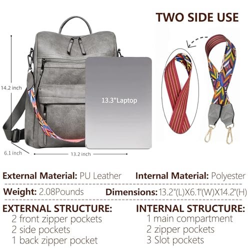 Dora & Liz Womens Backpack Purse Leather Fashion Travel Backpack Purse for Women Designer Ladies Shoulder Bags - Image 3
